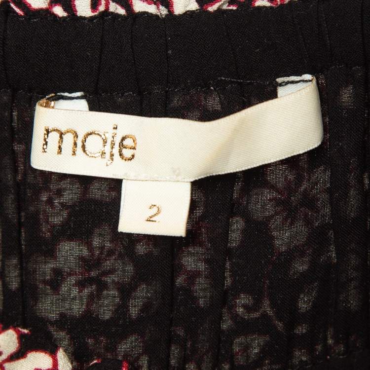 Pre Owned Maje Black/Pink Floral Print Crepe Ranael Mini Dress M