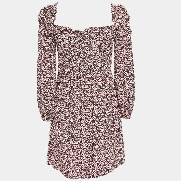 Pre Owned Maje Black/Pink Floral Print Crepe Ranael Mini Dress M