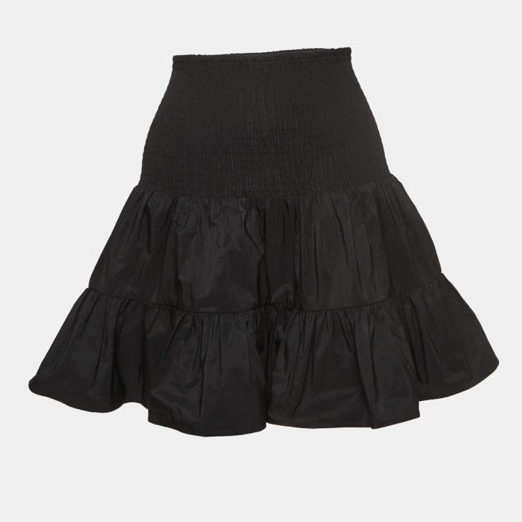 Pre Owned Maje Black Synthetic Smocked Detail Tiered Mini Skirt S