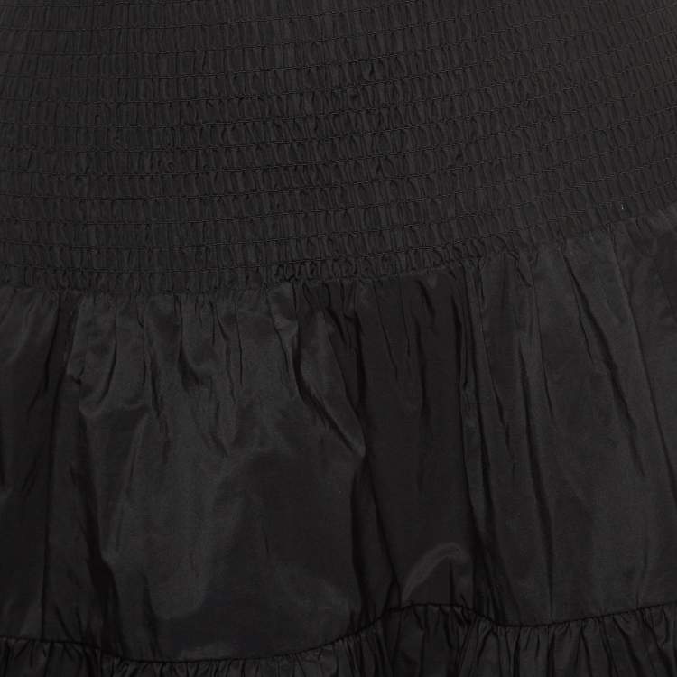 Pre Owned Maje Black Synthetic Smocked Detail Tiered Mini Skirt S
