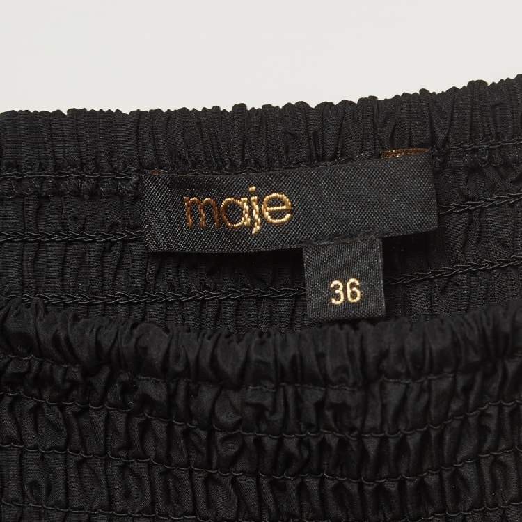 Pre Owned Maje Black Synthetic Smocked Detail Tiered Mini Skirt S