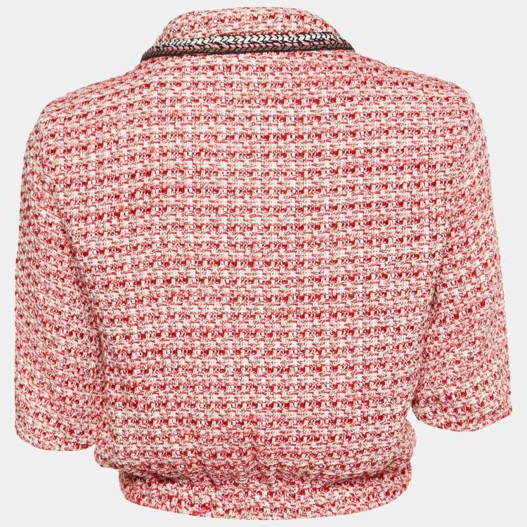 Pre Owned Maje Red Tweed Polo Cropped Shirt M