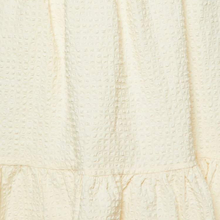 Pre Owned Maje Cream Textured Cotton Asymmetrical Skirt M