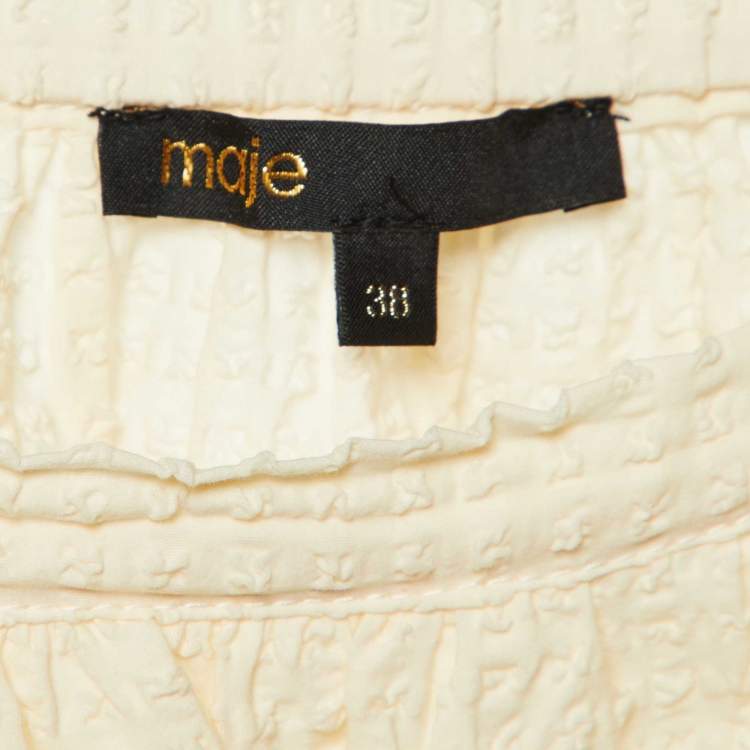 Pre Owned Maje Cream Textured Cotton Asymmetrical Skirt M