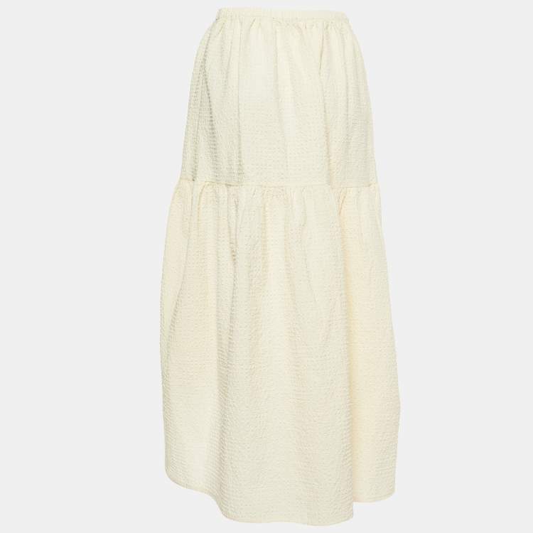 Pre Owned Maje Cream Textured Cotton Asymmetrical Skirt M