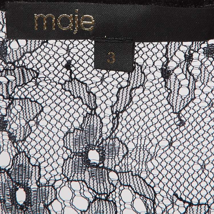 Pre Owned Maje Black Patterned Lace and Knit Layered Top L