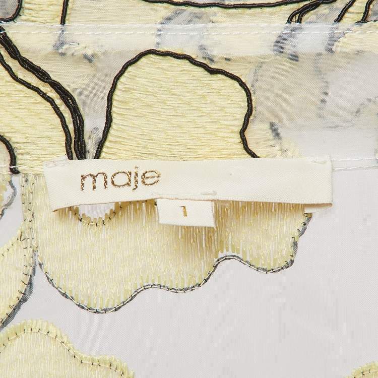 Pre Owned Maje Yellow Reality Floral Embroidered Organza Shirt Dress S