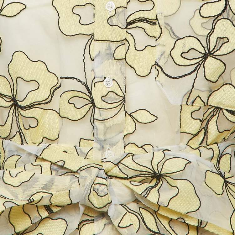 Pre Owned Maje Yellow Reality Floral Embroidered Organza Shirt Dress S