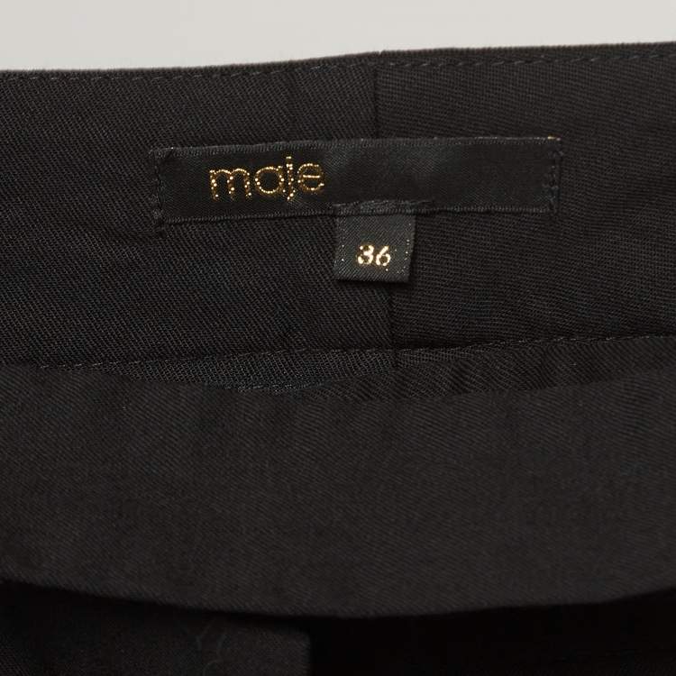 Pre Owned Maje Black Gabardine Belted Formal Trousers S