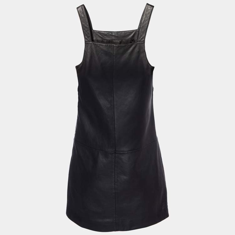 Pre Owned Maje Black Leather Sleeveless Mini Dress S