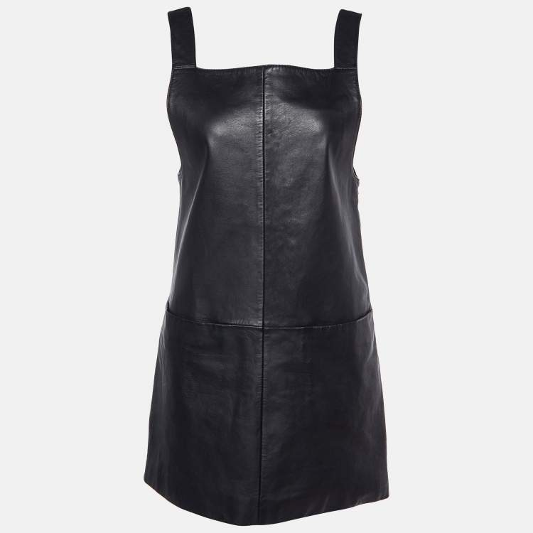 Pre Owned Maje Black Leather Sleeveless Mini Dress S