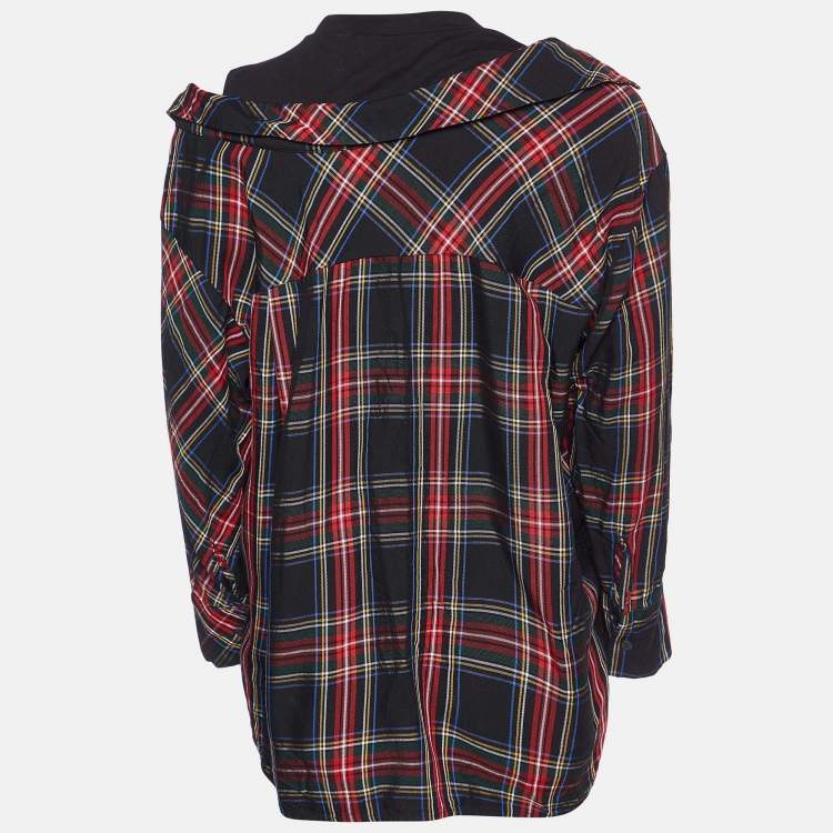 Pre Owned Maje Black Plaid Checked Asymmetric Shirt XS