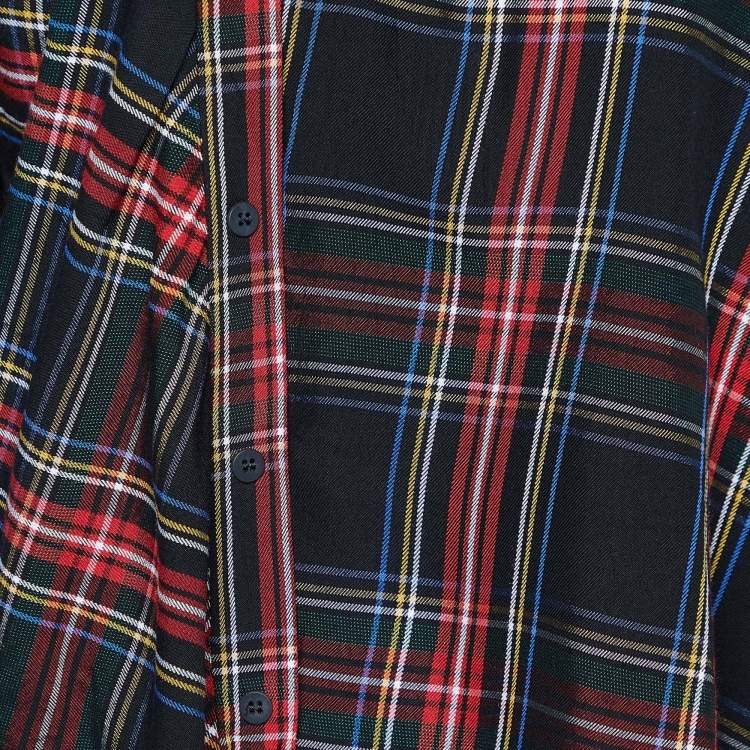 Pre Owned Maje Black Plaid Checked Asymmetric Shirt XS