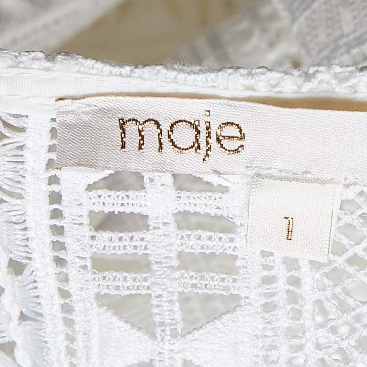 Pre Owned Maje White Lace & Crepe Flared Midi Dress S