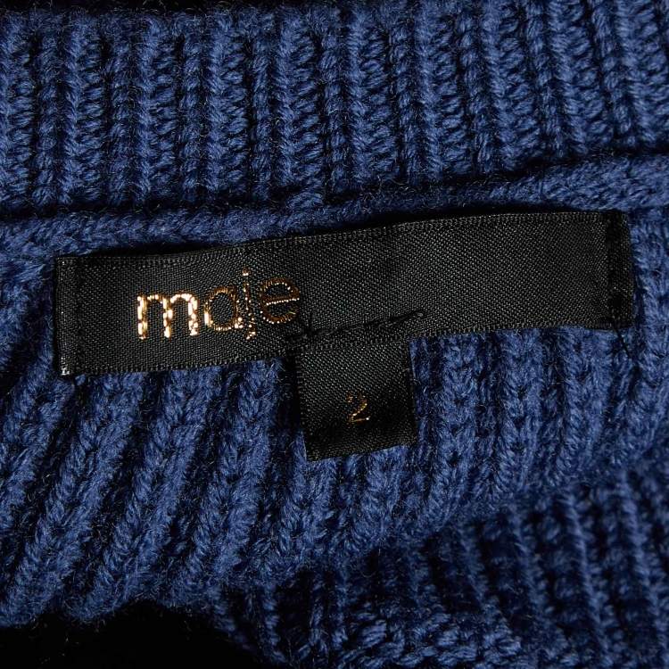 Pre Owned Maje Blue Wool Knit High-Low Sleeveless Sweater Top M