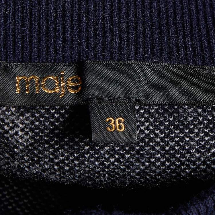 Pre Owned Maje Navy Blue Jacquard Knit Mini Skirt S
