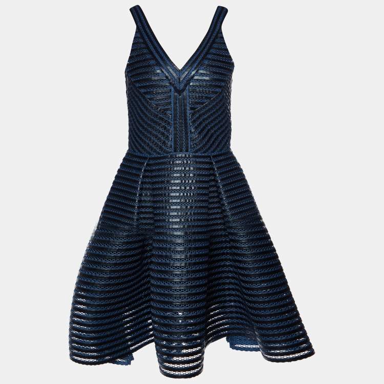 Pre Owned Maje Navy Blue Mesh Rosemount Mini Dress L