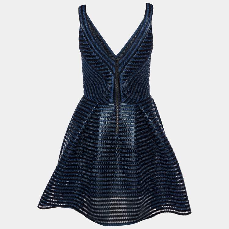 Pre Owned Maje Navy Blue Mesh Rosemount Mini Dress L