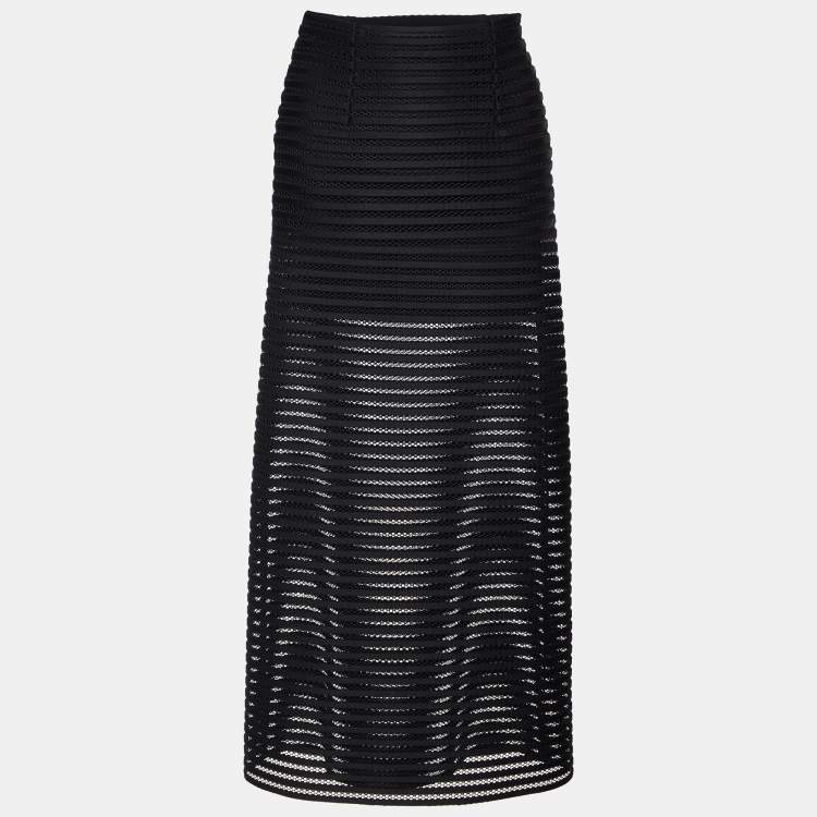 Pre Owned Maje Black Mesh & Jersey Jeunesse Maxi Skirt S