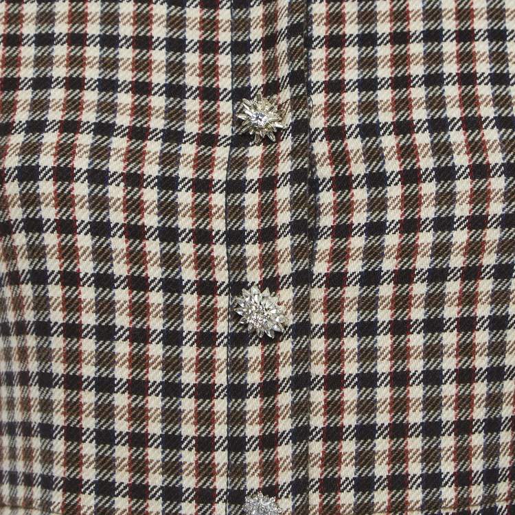 Pre Owned Maje Brown Plaid Cotton Blend Lace Collar Mini Dress S