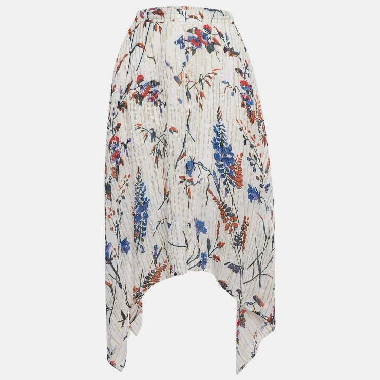 Pre Owned Maje White Printed Lurex Asymmetric Midi Skirt S