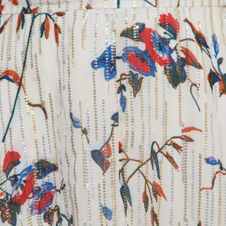 Pre Owned Maje White Printed Lurex Asymmetric Midi Skirt S