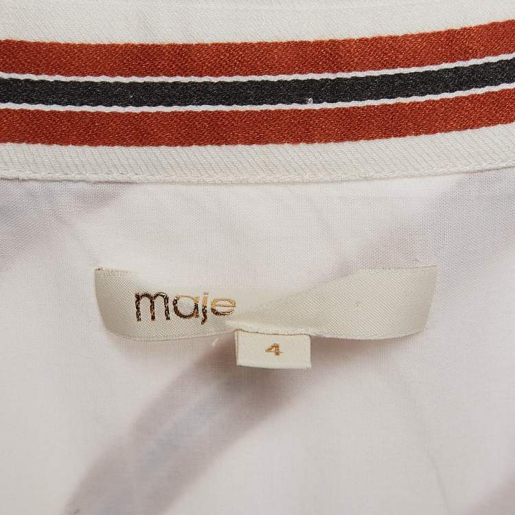 Pre Owned Maje White/Red Striped Gabardine Asymmetric Midi Dress XL 