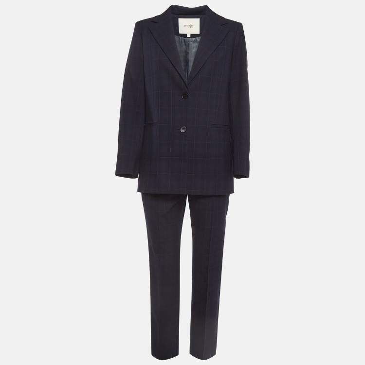 Pre Owned Maje Dark Blue Plaid Suit L/M