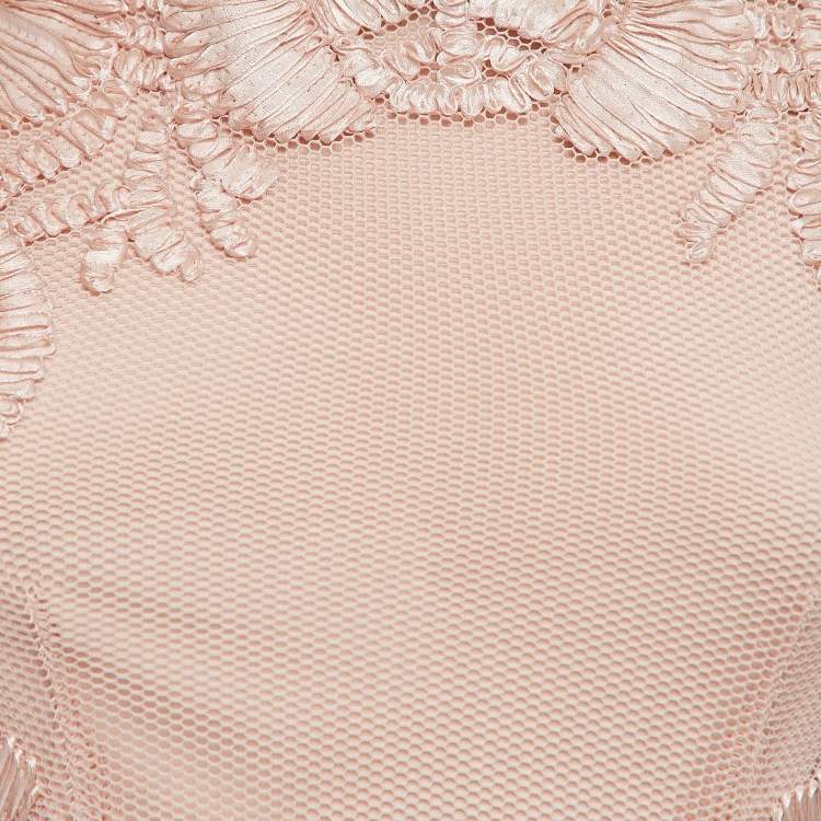 Pre Owned Maje Pink Nude Floral Embroidered Mesh Short Dress S