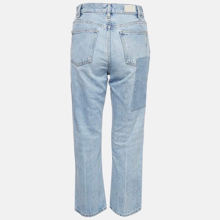 Pre Owned Maje Blue Patch Work Denim High Rise Jeans S Waist 26"