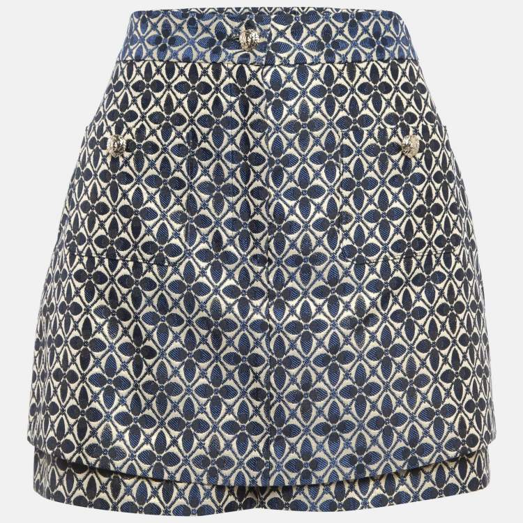 Pre Owned Maje Blue/Gold Patterned Jacquard Skorts L