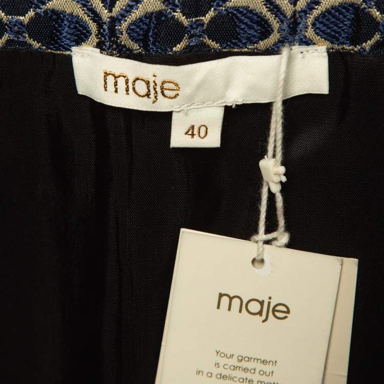 Pre Owned Maje Blue/Gold Patterned Jacquard Skorts L