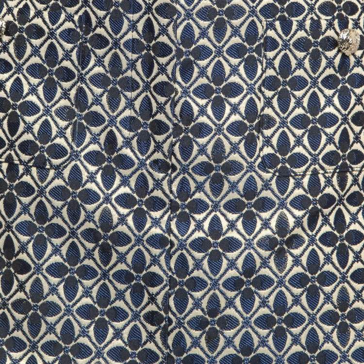 Pre Owned Maje Blue/Gold Patterned Jacquard Skorts L