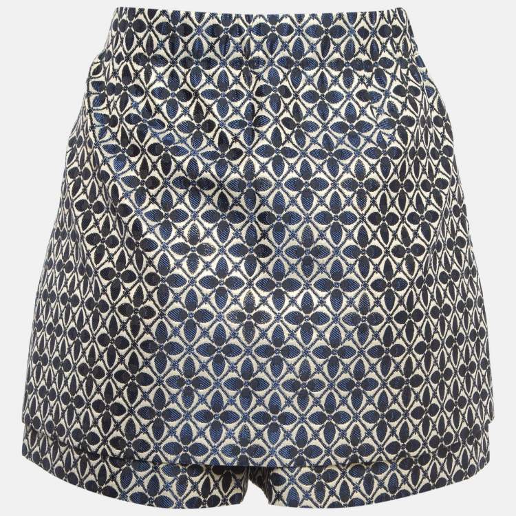 Pre Owned Maje Blue/Gold Patterned Jacquard Skorts L