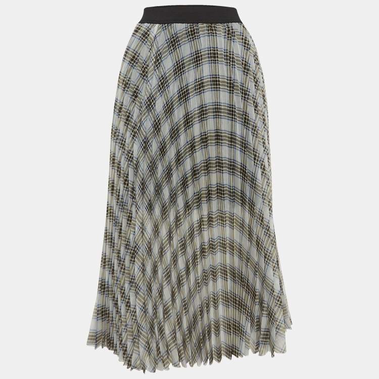 Pre Owned Maje White/Black Checked Chiffon Midi Skirt M