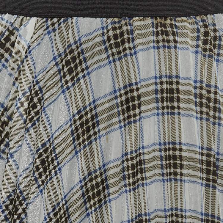 Pre Owned Maje White/Black Checked Chiffon Midi Skirt M