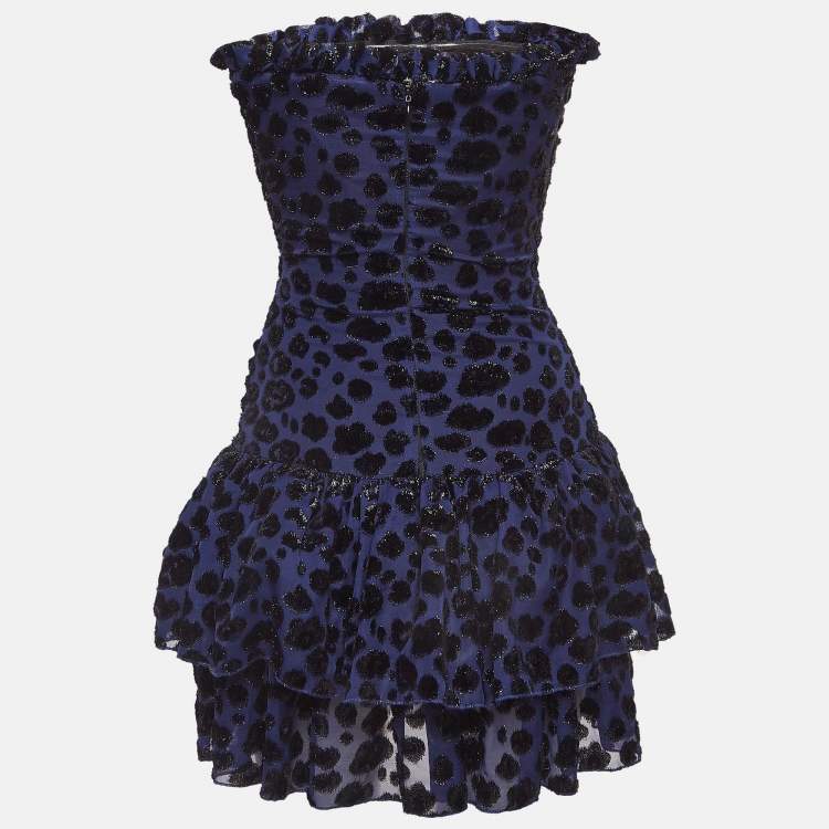 Pre Owned Maje Blue Raziel Leopard Pattern Fil-Coupe Jacquard Dress M