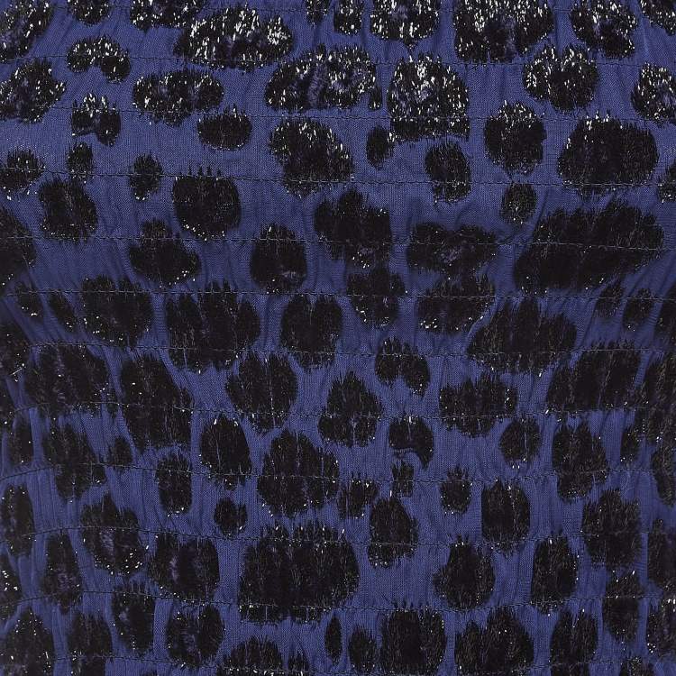 Pre Owned Maje Blue Raziel Leopard Pattern Fil-Coupe Jacquard Dress M