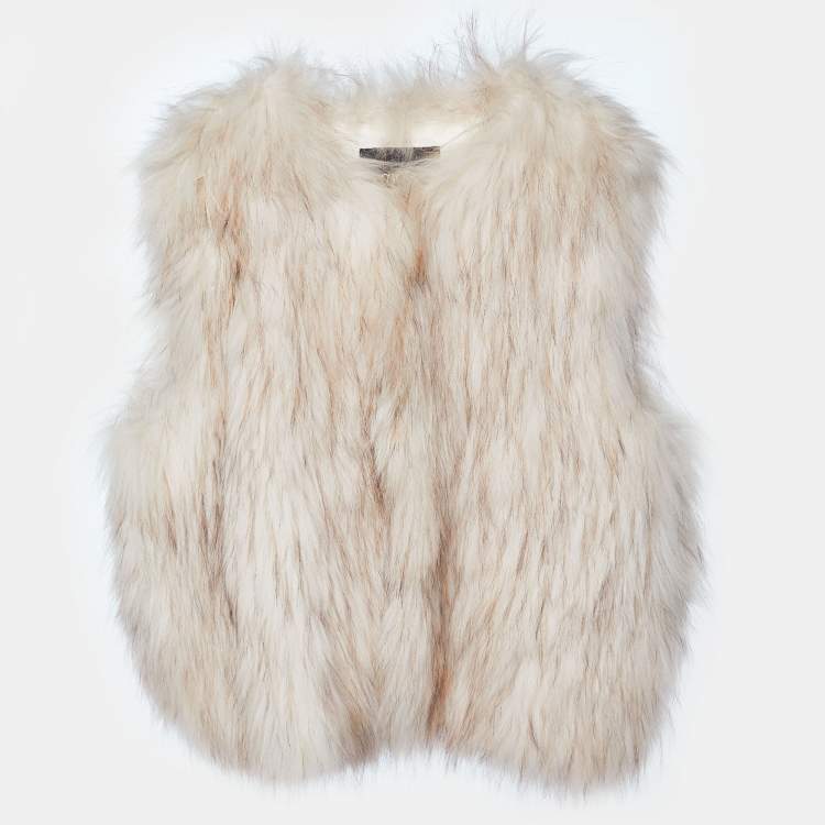 Pre Owned Maje Beige Raccoon Fur Sleeveless Jacket M