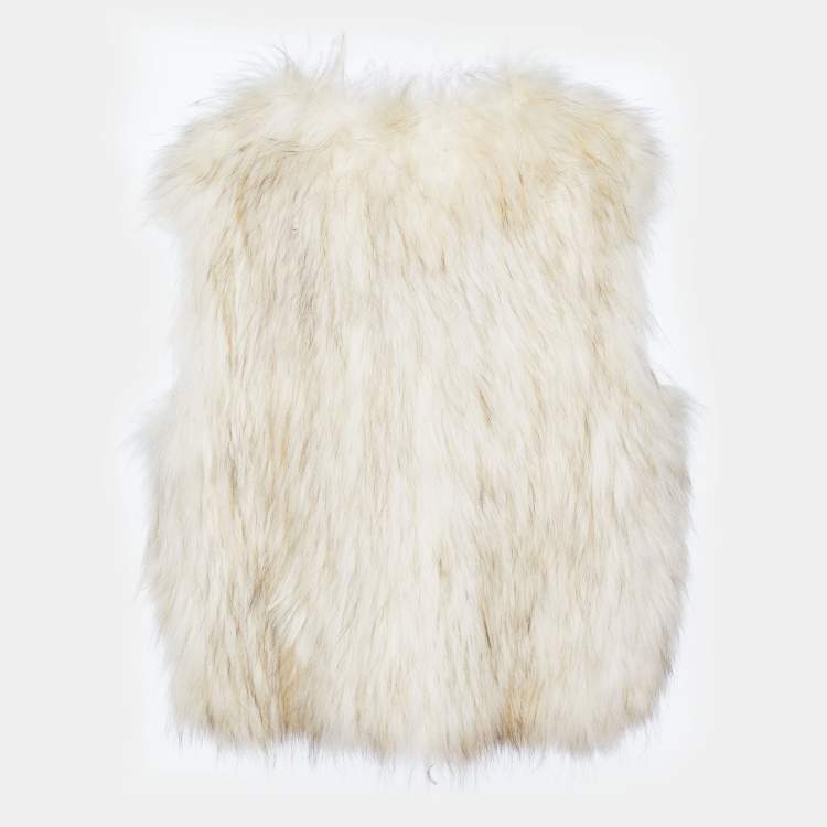Pre Owned Maje Beige Raccoon Fur Sleeveless Jacket M