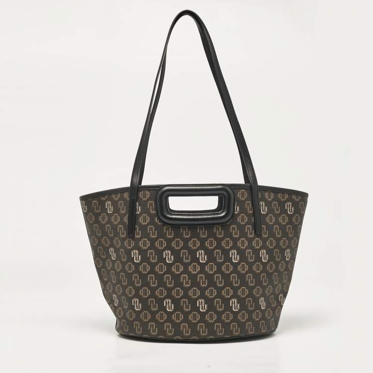 Pre Owned Maje Black Monogram Print Coated Canvas and Leather Clover Tote