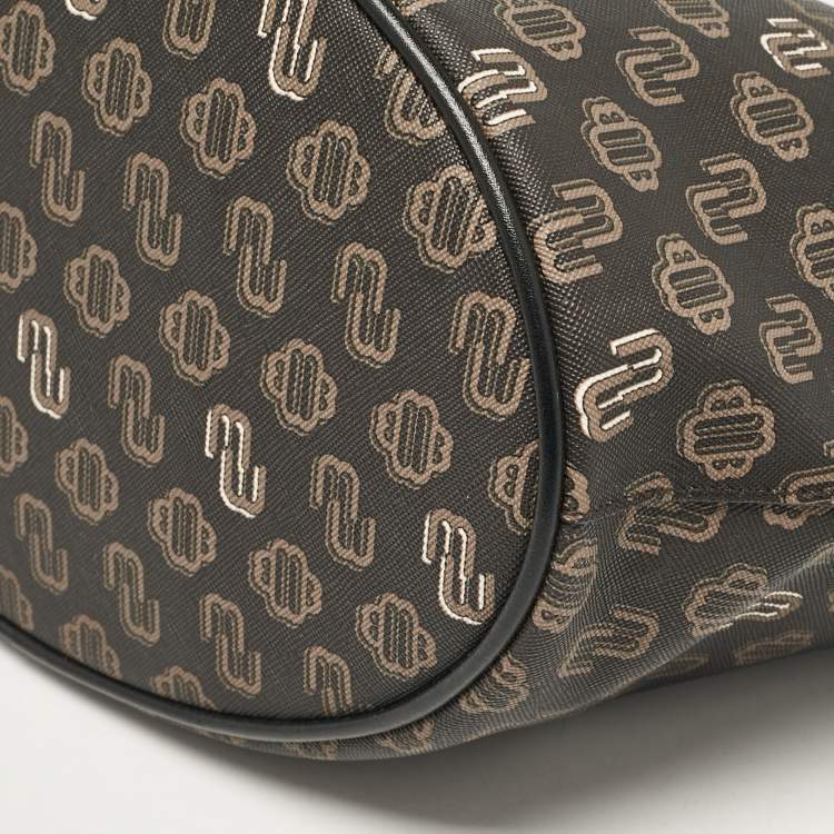 Pre Owned Maje Black Monogram Print Coated Canvas and Leather Clover Tote