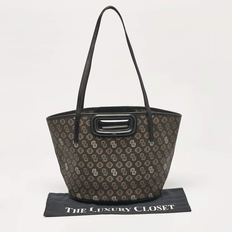 Pre Owned Maje Black Monogram Print Coated Canvas and Leather Clover Tote