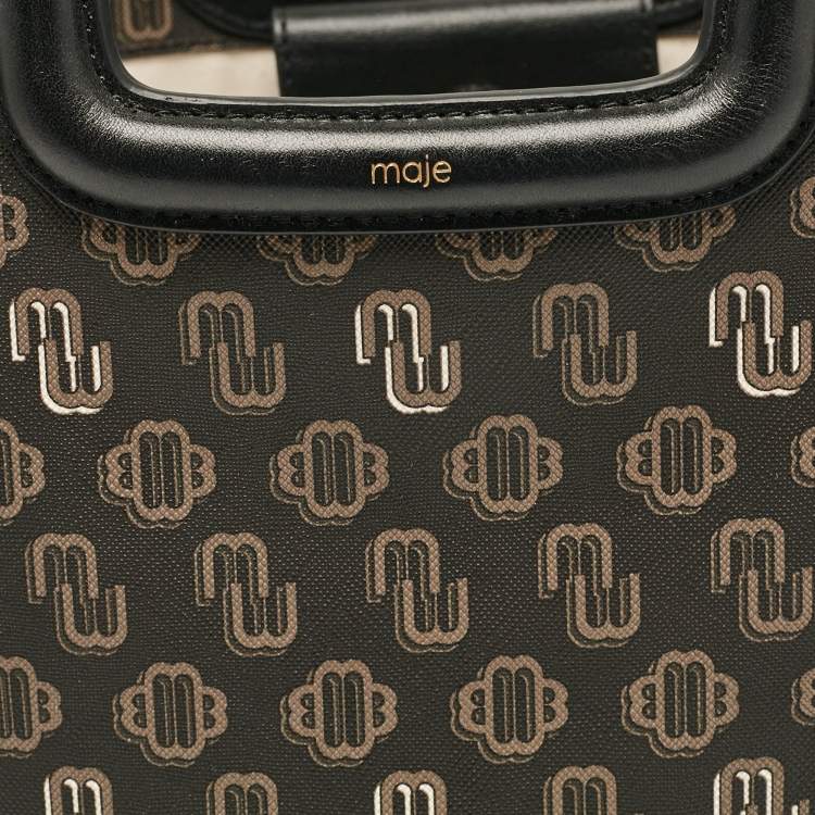 Pre Owned Maje Black Monogram Print Coated Canvas and Leather Clover Tote