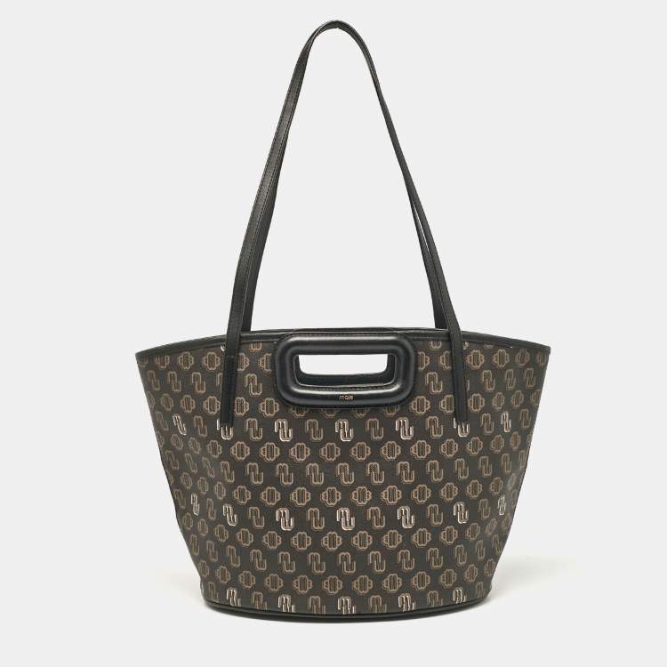 Pre Owned Maje Black Monogram Print Coated Canvas and Leather Clover Tote