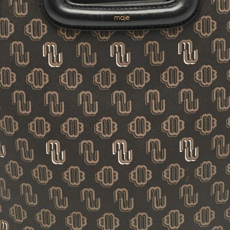Pre Owned Maje Black Monogram Print Coated Canvas and Leather Clover Tote