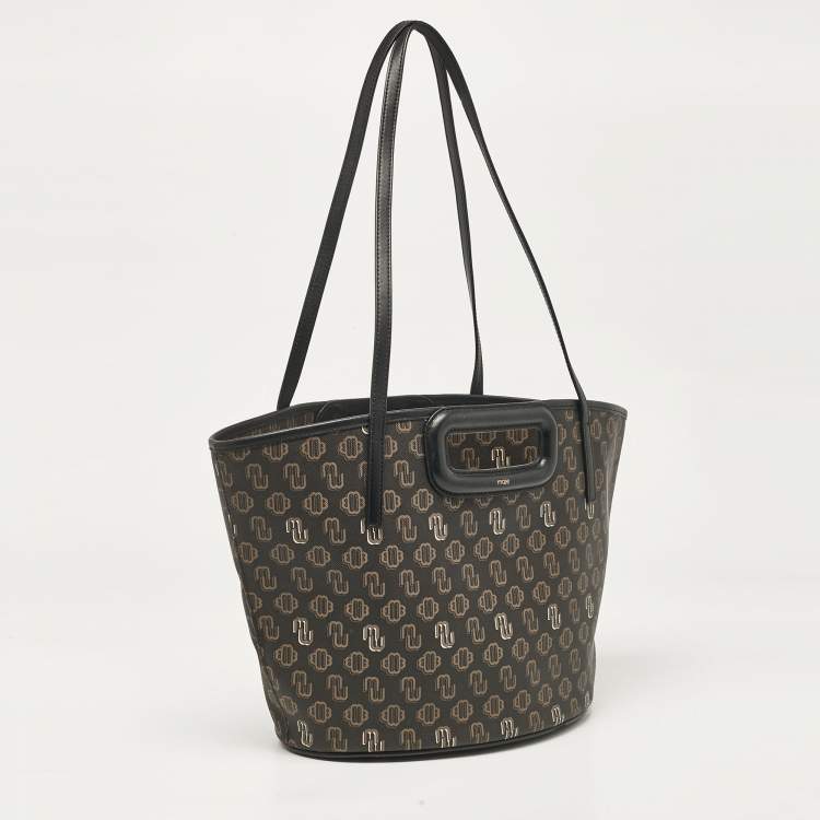Pre Owned Maje Black Monogram Print Coated Canvas and Leather Clover Tote