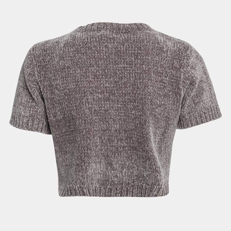 Pre Owned Majorelle Grey Rib Knit Denitza Chenille Crop Top L