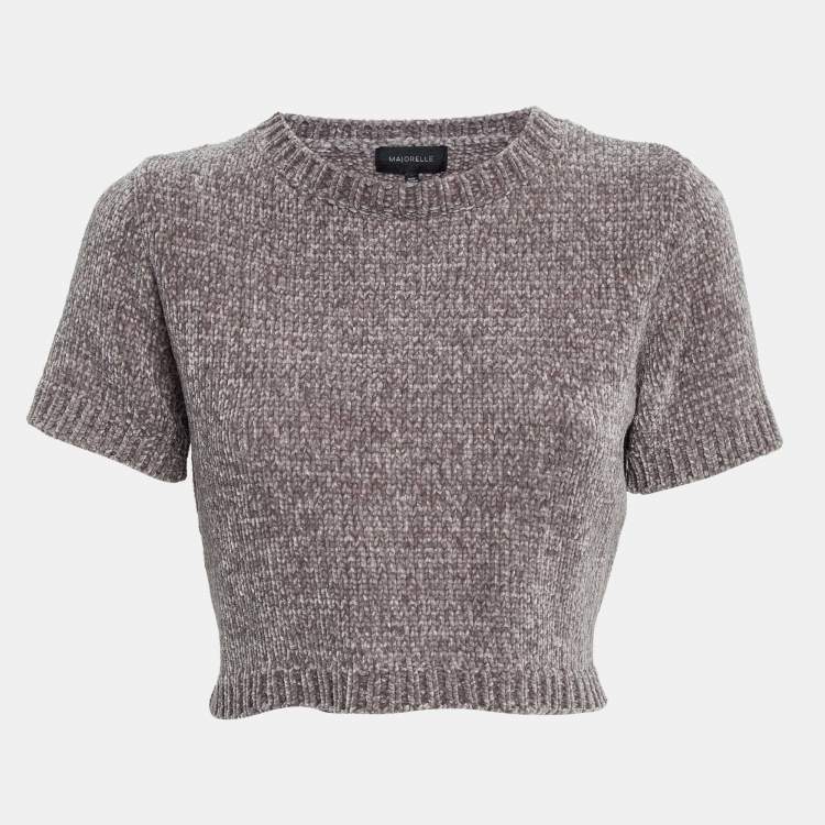 Pre Owned Majorelle Grey Rib Knit Denitza Chenille Crop Top L