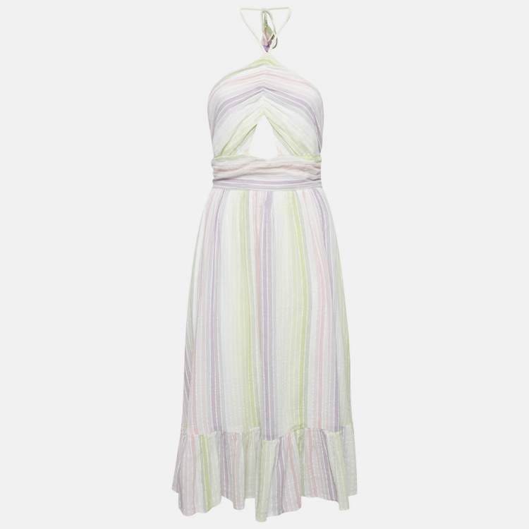 Pre Owned Majorelle Multicolor Candy Stripes Cotton Midi Dress S